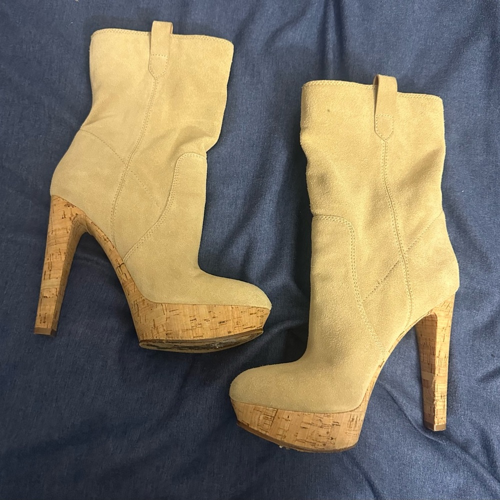 Michael Kors Tan Platform Heeled Boots